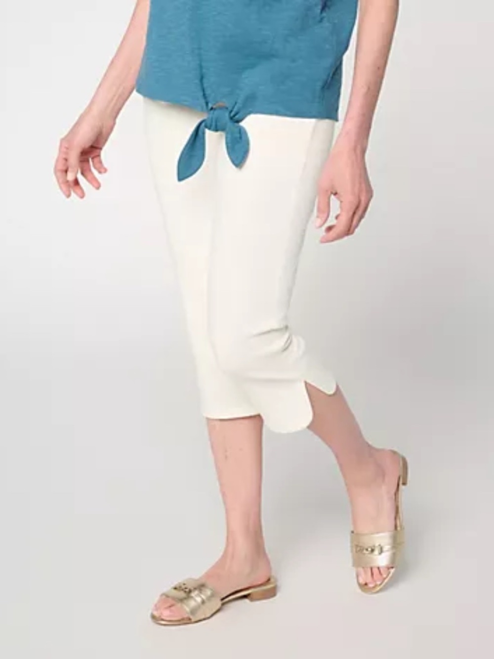 Denim & Co. Petite Comfy Knit Air Hollywood Waist Capri Pants, Natural Sz 1XP